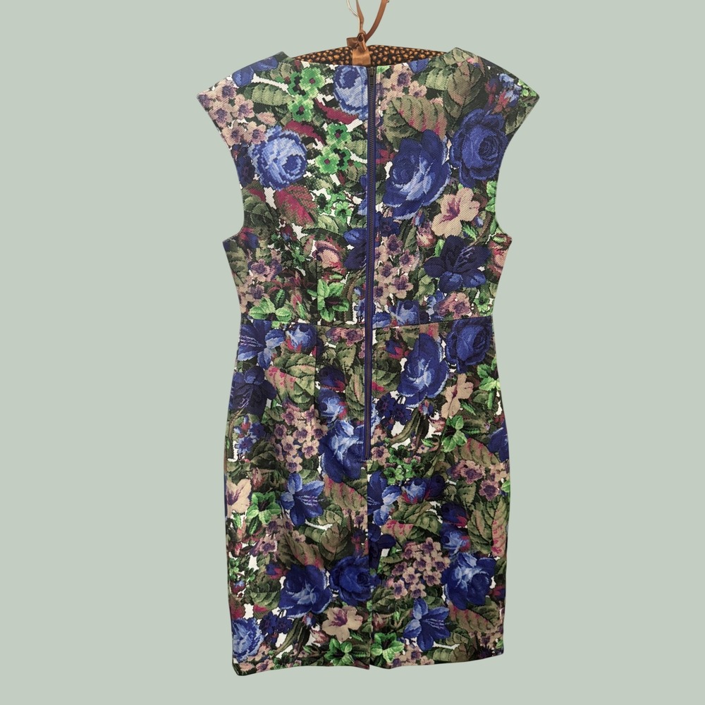 Darling London Floral Tapestry Jacquard Sheath Dress Blue Green Purple Sz S - Picture 2 of 4